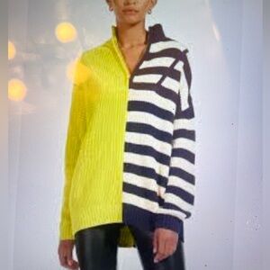 🌕 STAUD - Chartreuse / Two Toned Striped Sweater